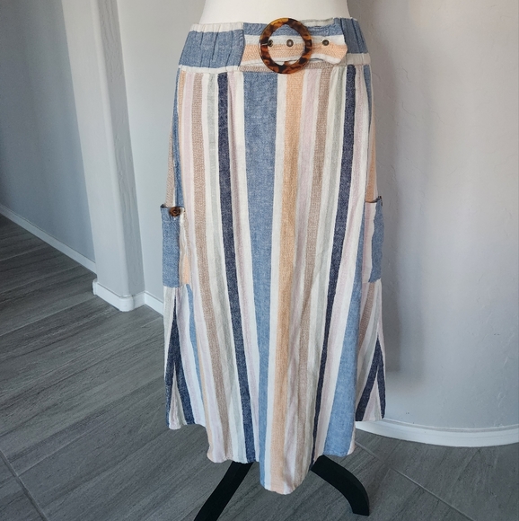 Marissa Olivia Linen Blend Maxi Long Skirt Striped Pockets MCM Vibe Sz M - Picture 14 of 14